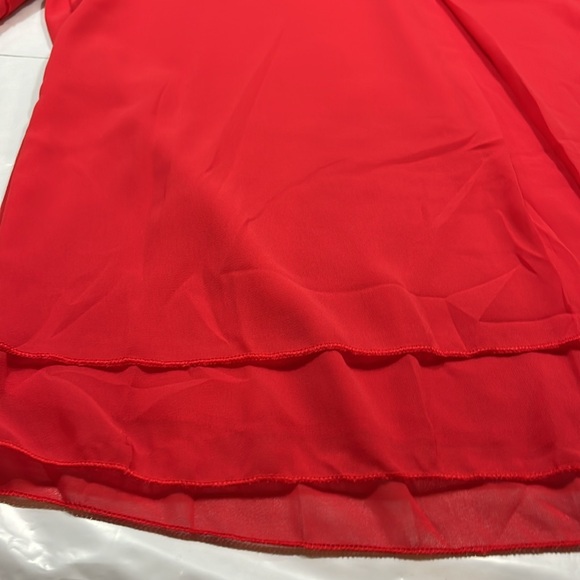 Coquette lolita RED chiffon SHEER blouse short flutter sleeves gem BOW TIE shirt - Picture 8 of 16